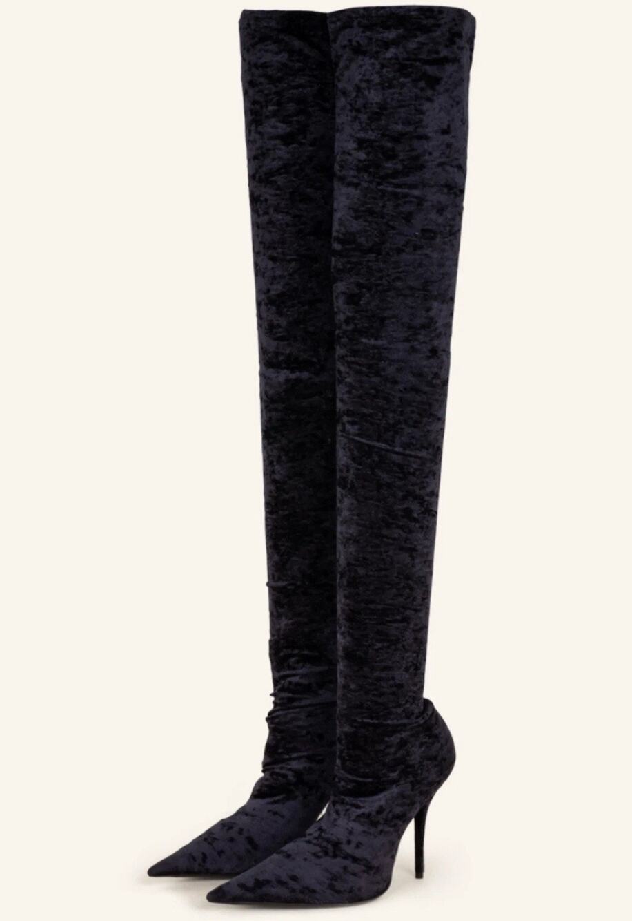 BALENCIAGA Knife Crushed Velvet Pointed Over the Knee Boots Black Sz 41